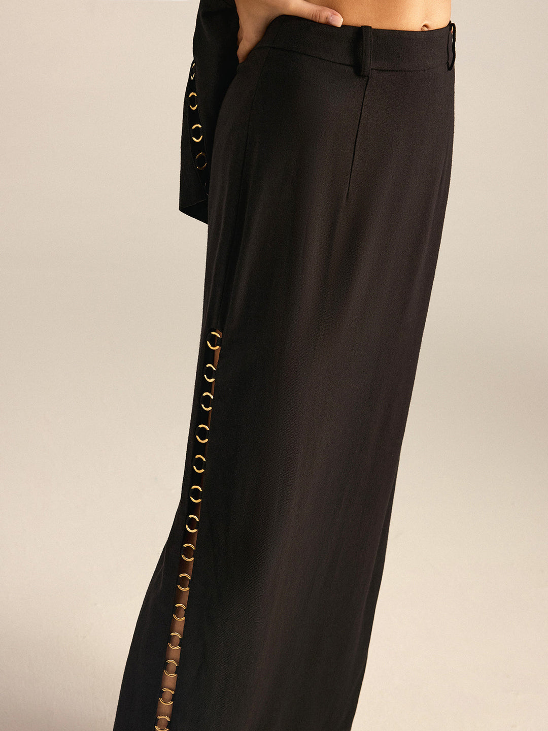 Metal Eyelet Detail Maxi Skirt