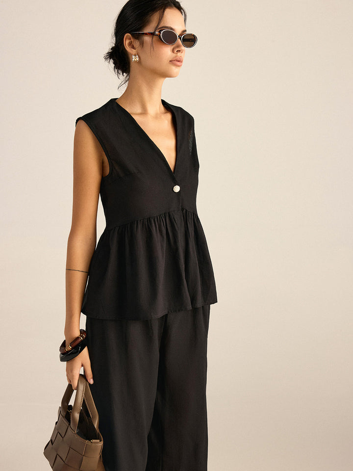 Ruffled Vest Pants Set