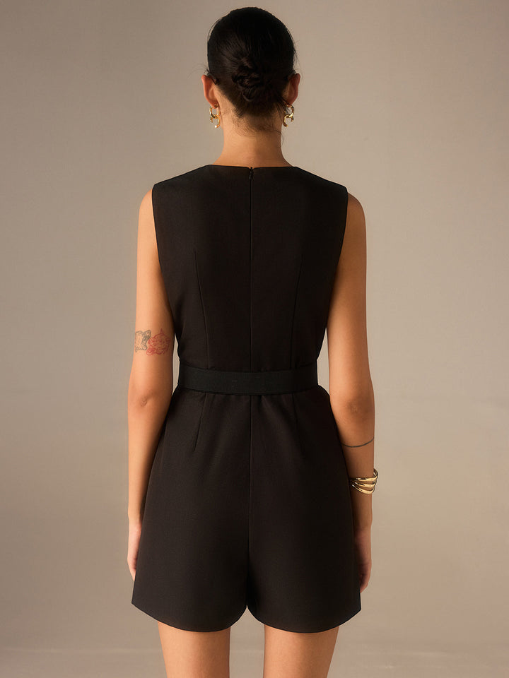 Metal Button Belted Jumpsuit