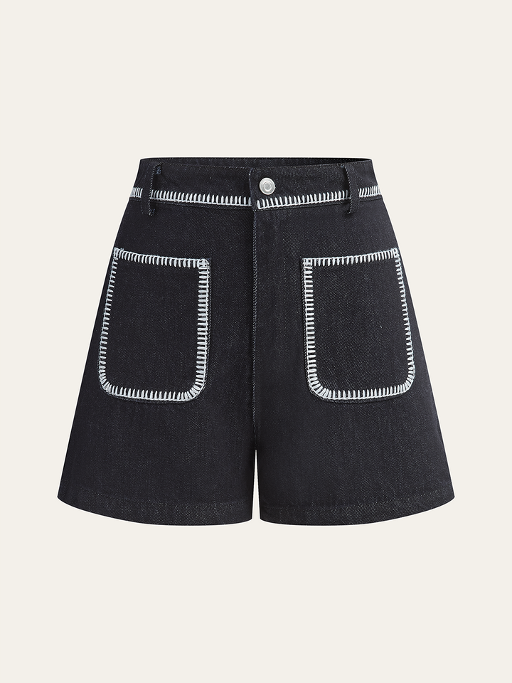 Contrast Trim Denim Shorts