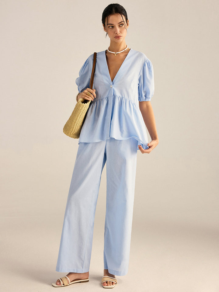 Cotton Peplum Top and Pants Set