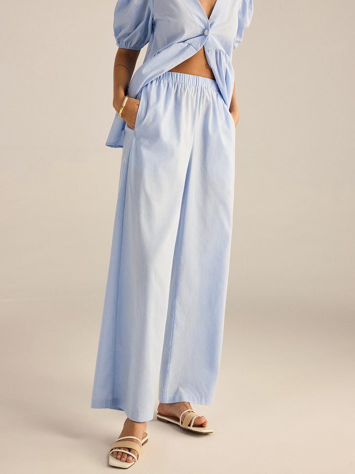 Cotton Peplum Top and Pants Set