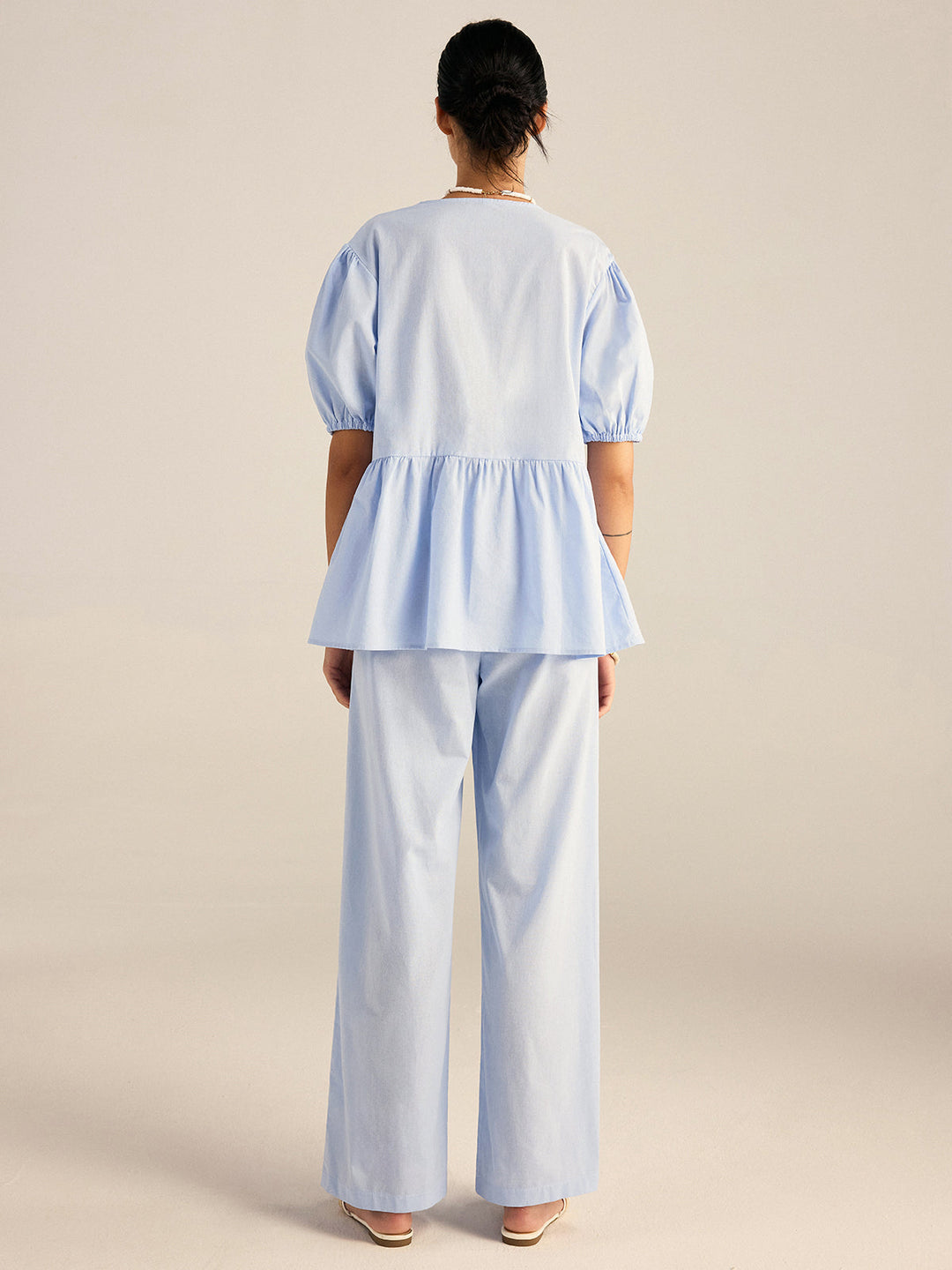Cotton Peplum Top and Pants Set