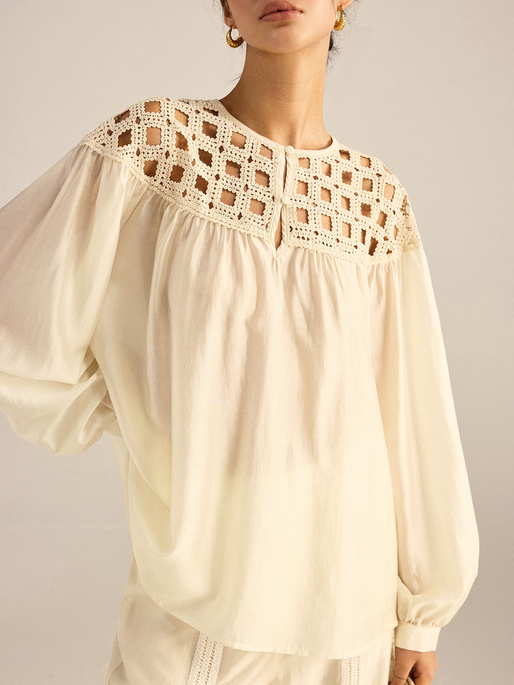 Semi-Sheer Crochet Tencel Blouse