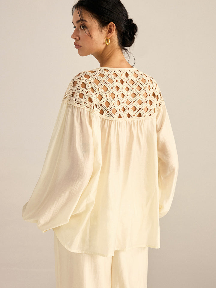 Semi-Sheer Crochet Tencel Blouse