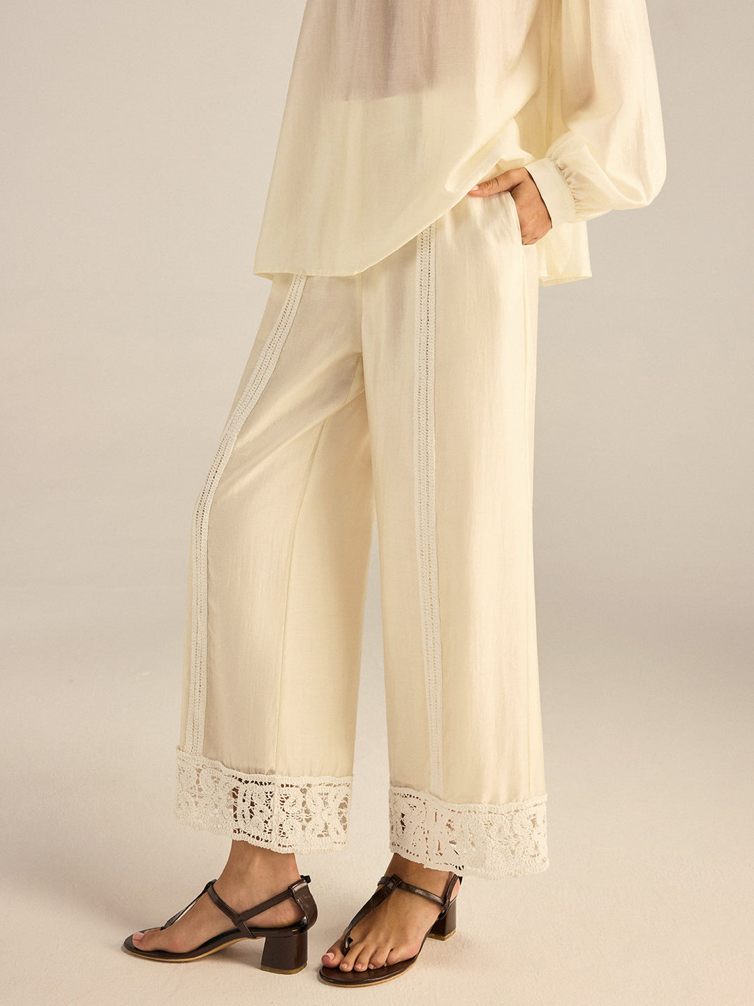 Crochet Tencel Wide-Leg Pants