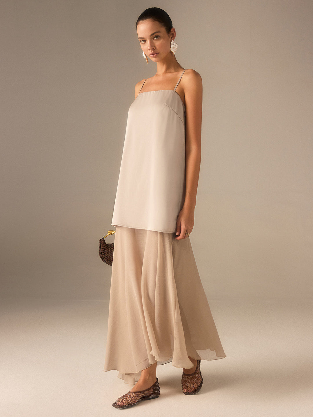 2 in 1 Semi-Sheer Chiffon Cami Maxi Dress