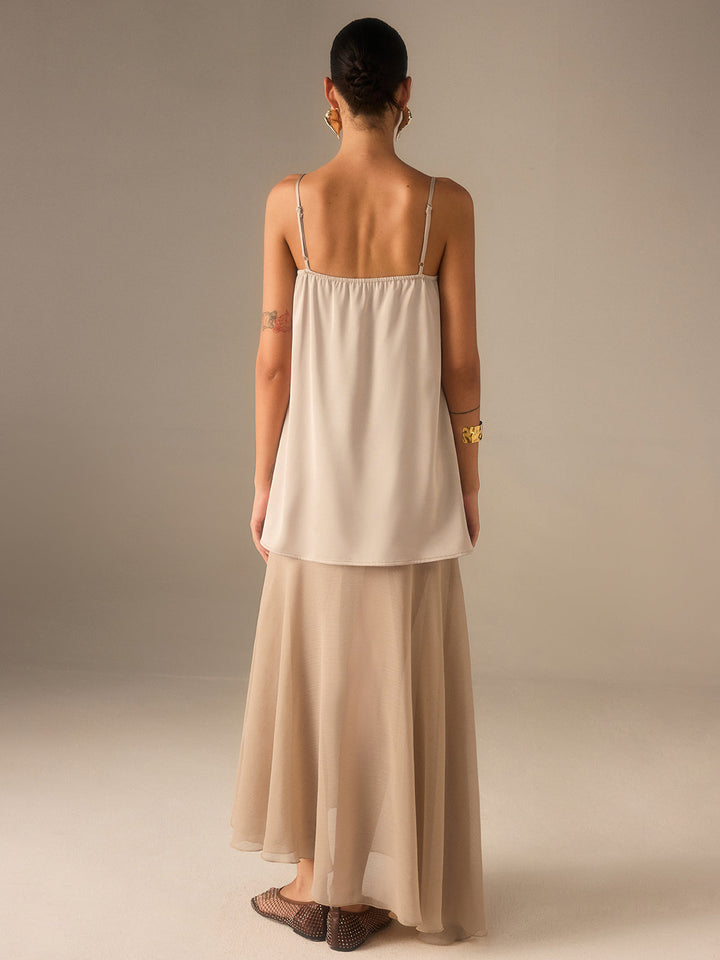 2 in 1 Semi-Sheer Chiffon Cami Maxi Dress