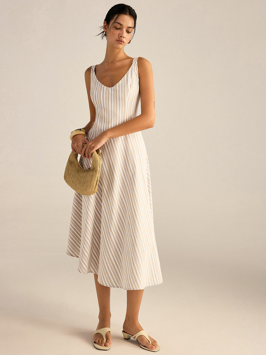 Striped Asymmetriccal Hem Midi Dress