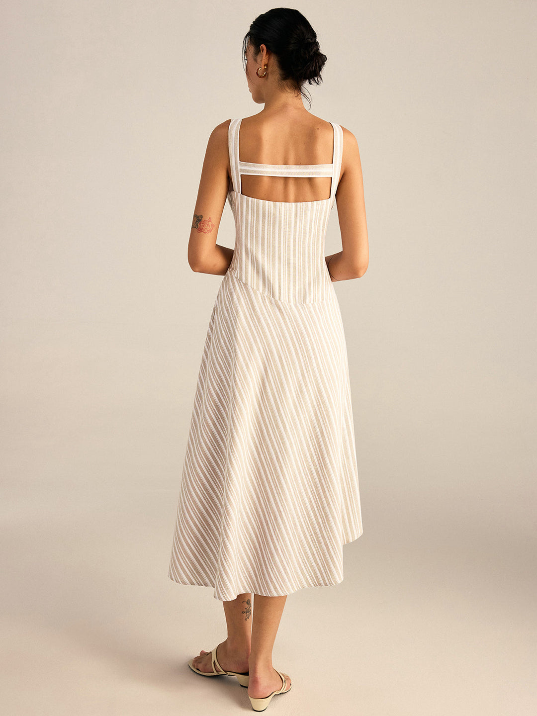 Striped Asymmetriccal Hem Midi Dress