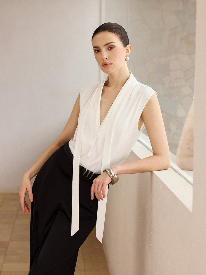 Sleeveless Blouse with Tie-Neckline