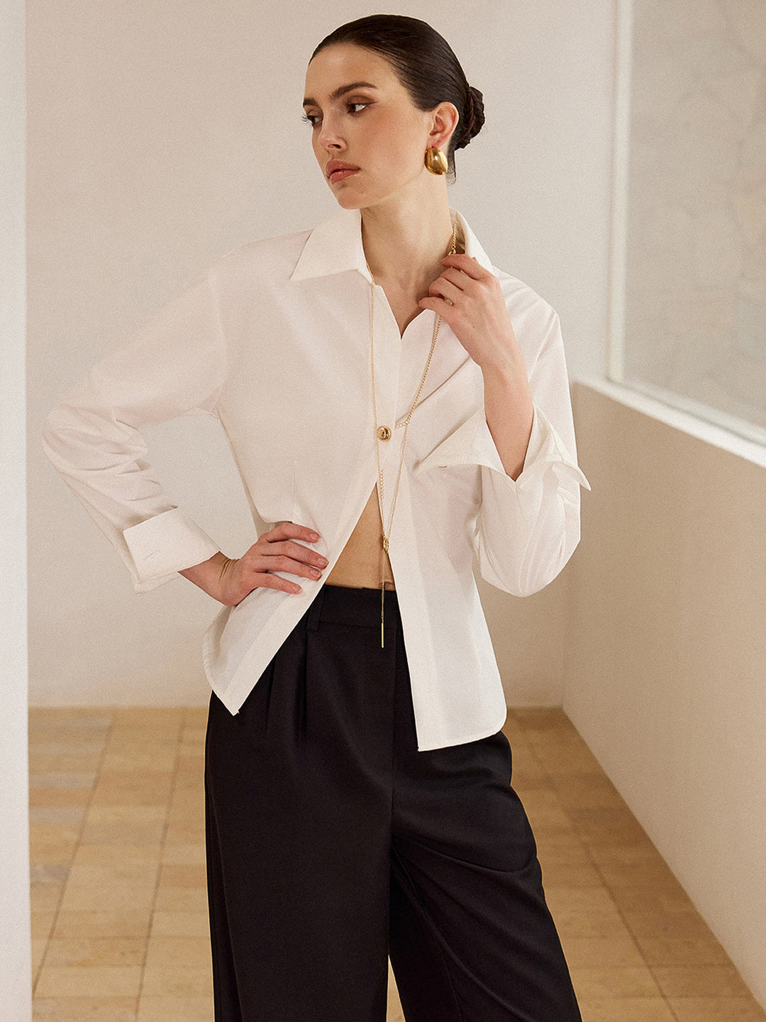 Metal Button Long-Sleeve Shirt