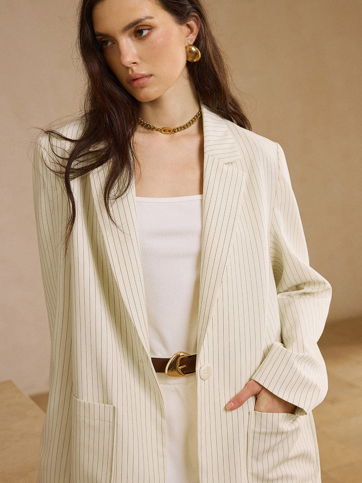 Striped Pocketed Oversized Blazer