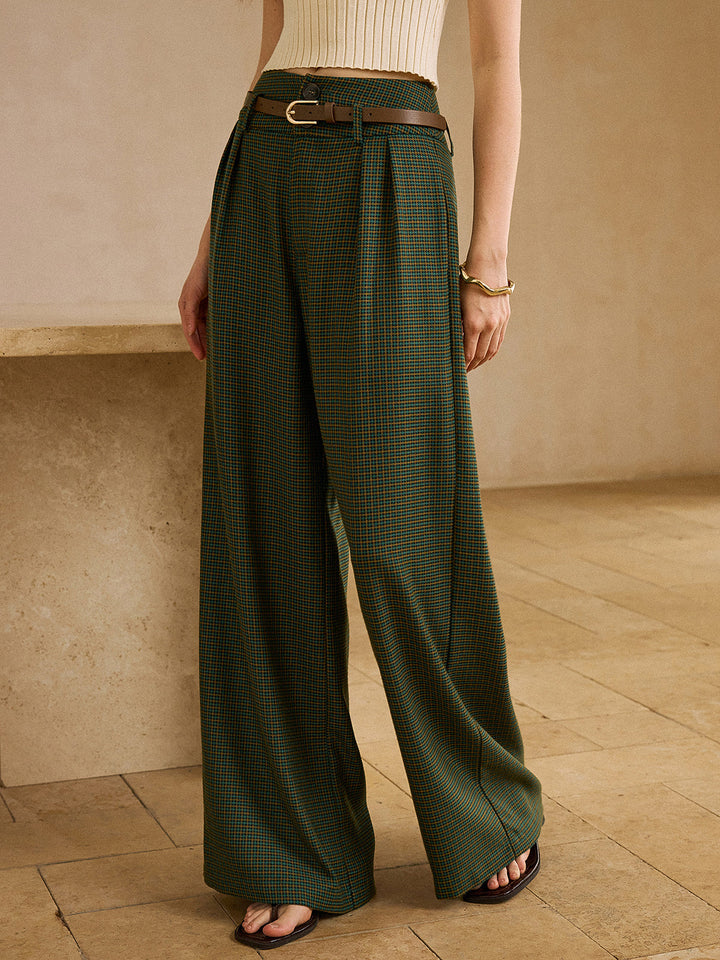 Vintage Plaid High-Waisted Pants with Belt