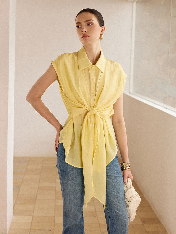 Sleeveless Tie-Front Blouse