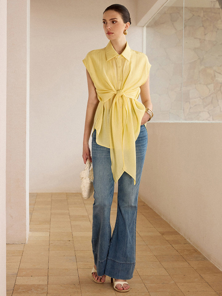 Sleeveless Tie-Front Blouse