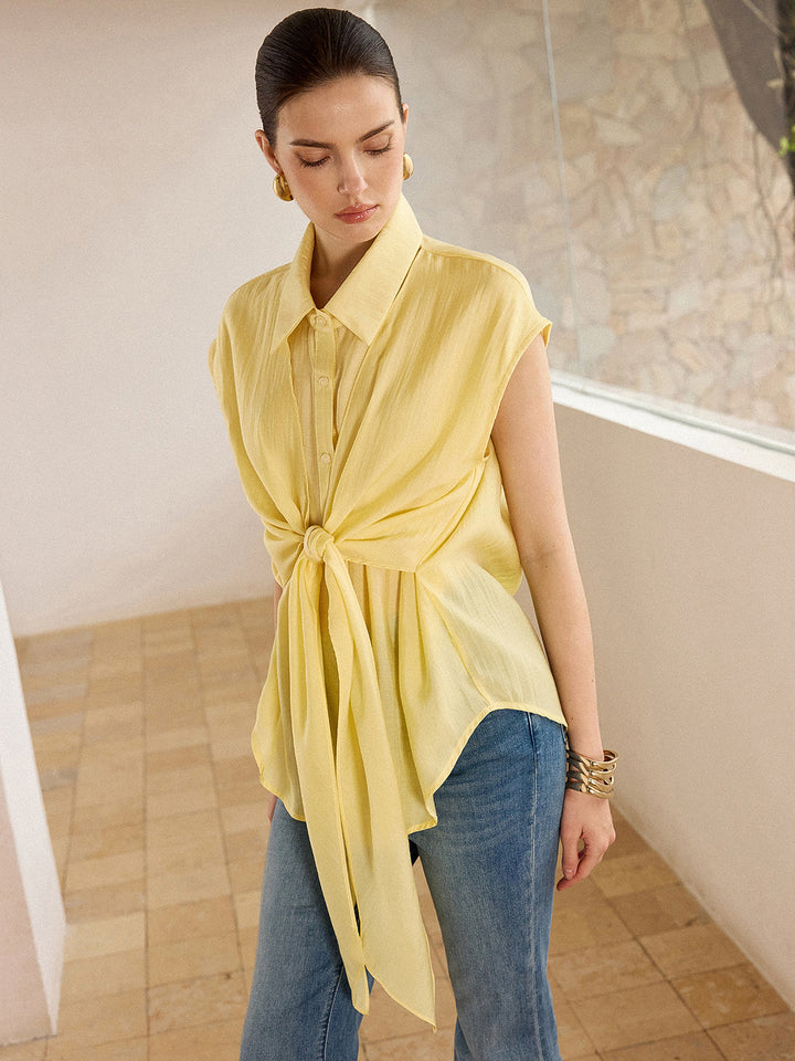 Sleeveless Tie-Front Blouse