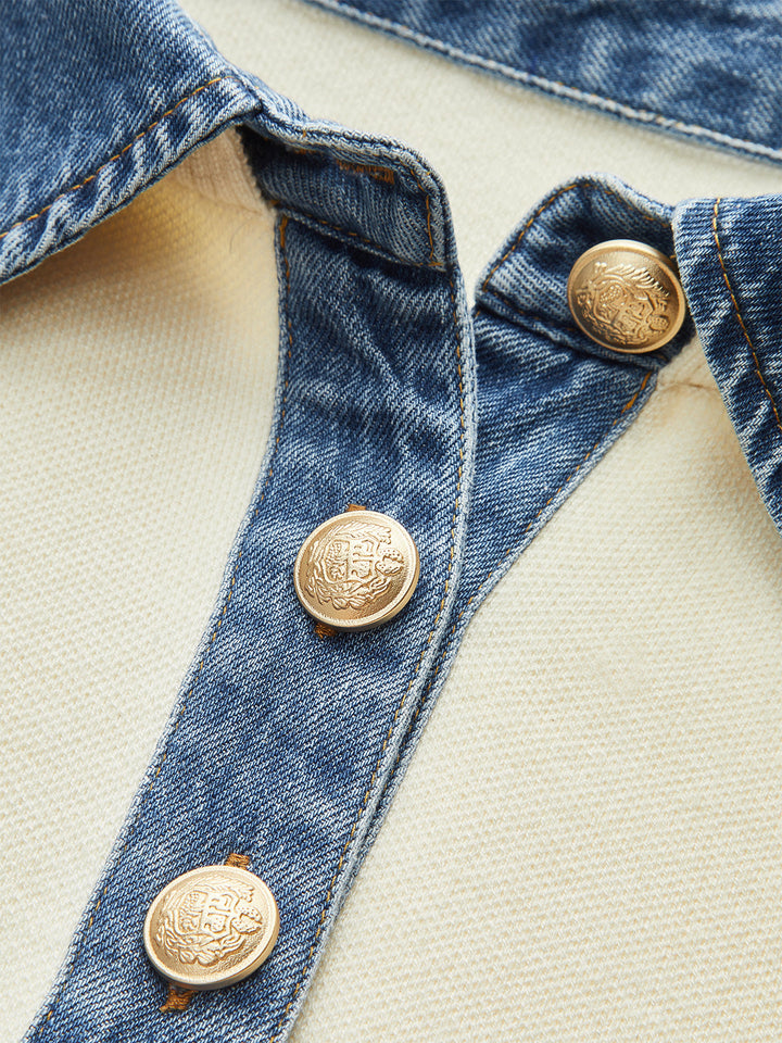 Denim Collar Cinched Knit Top