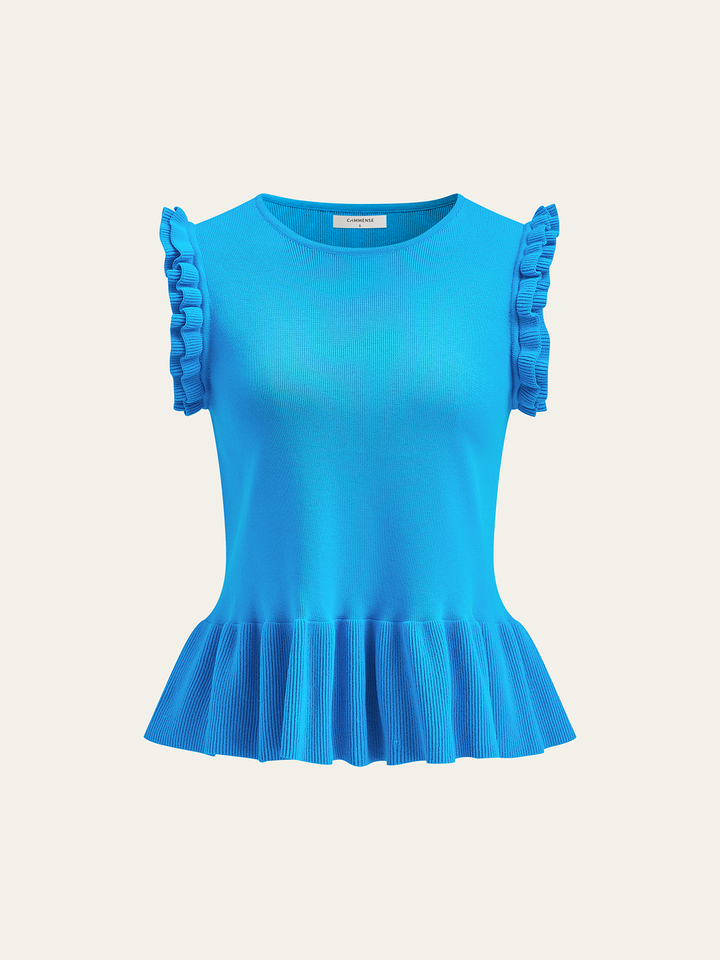 Ruffled Sleeve Peplum Hem Knit Top