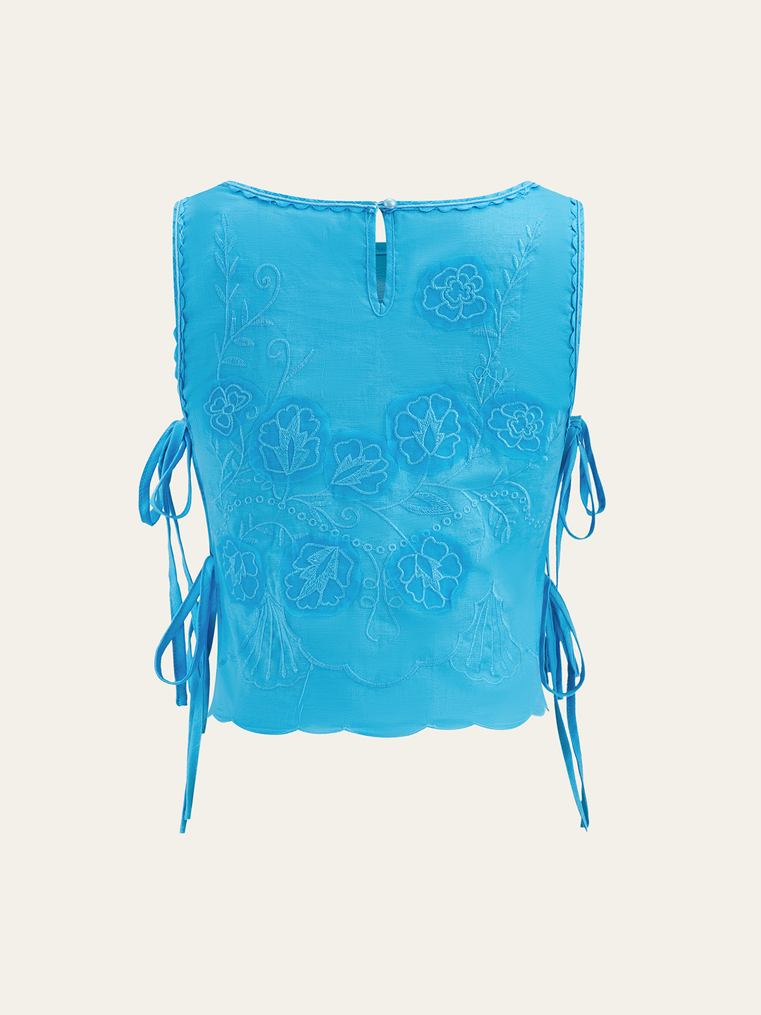 Tie-detail Floral Embroidery Top