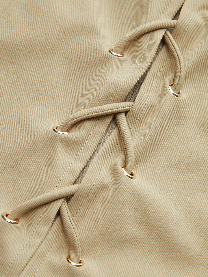 Pocketed Lace-Up Mini Dress