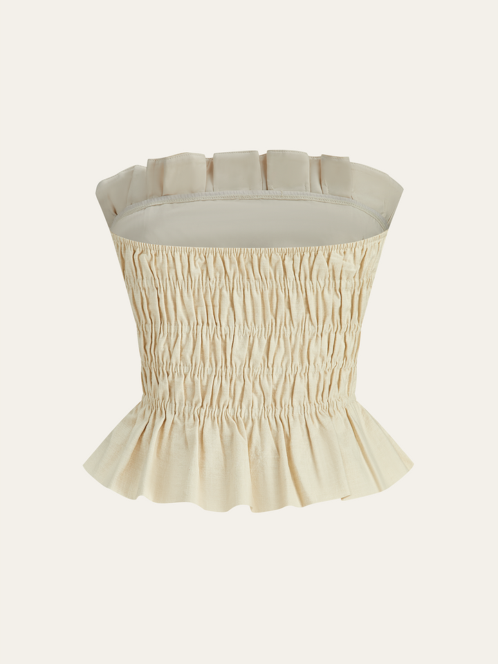 Cotton & Linen Strapless Smocked Peplum Top