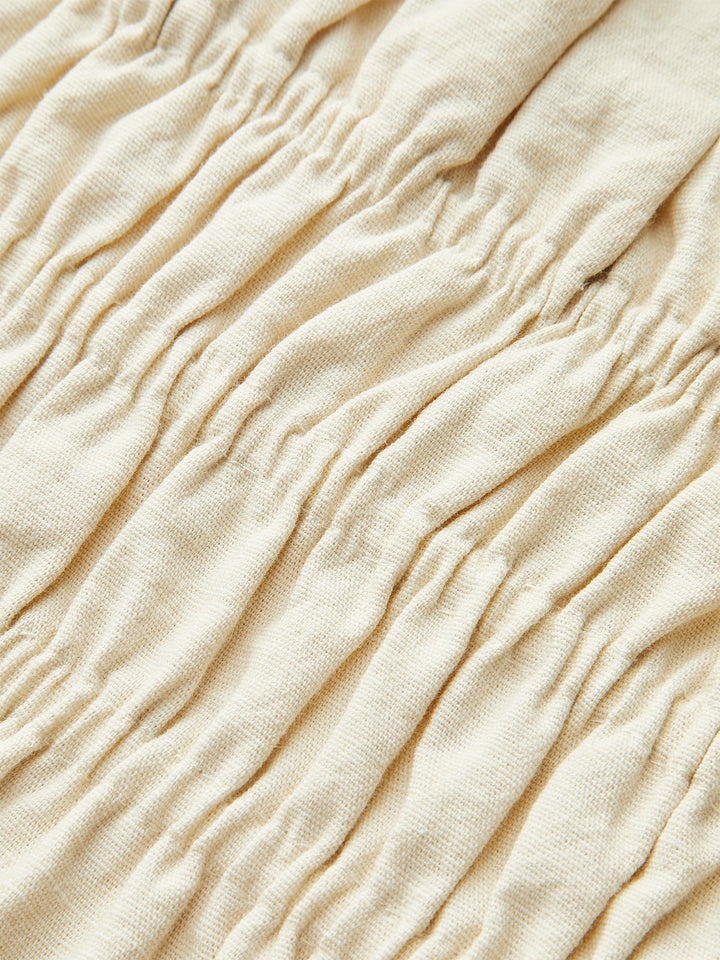 Cotton & Linen Strapless Smocked Peplum Top