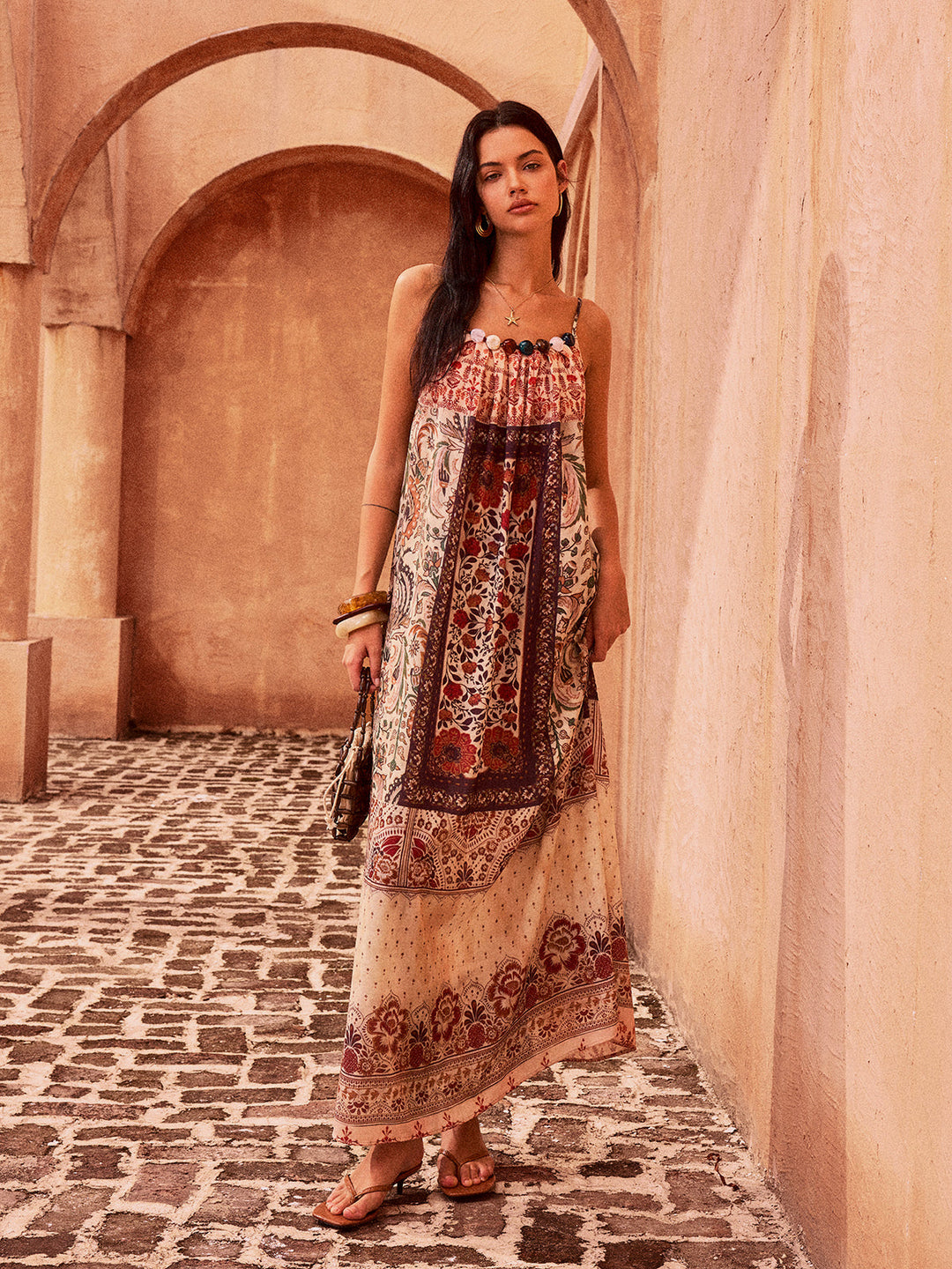 Paisley Printed Beaded Maxi Dress