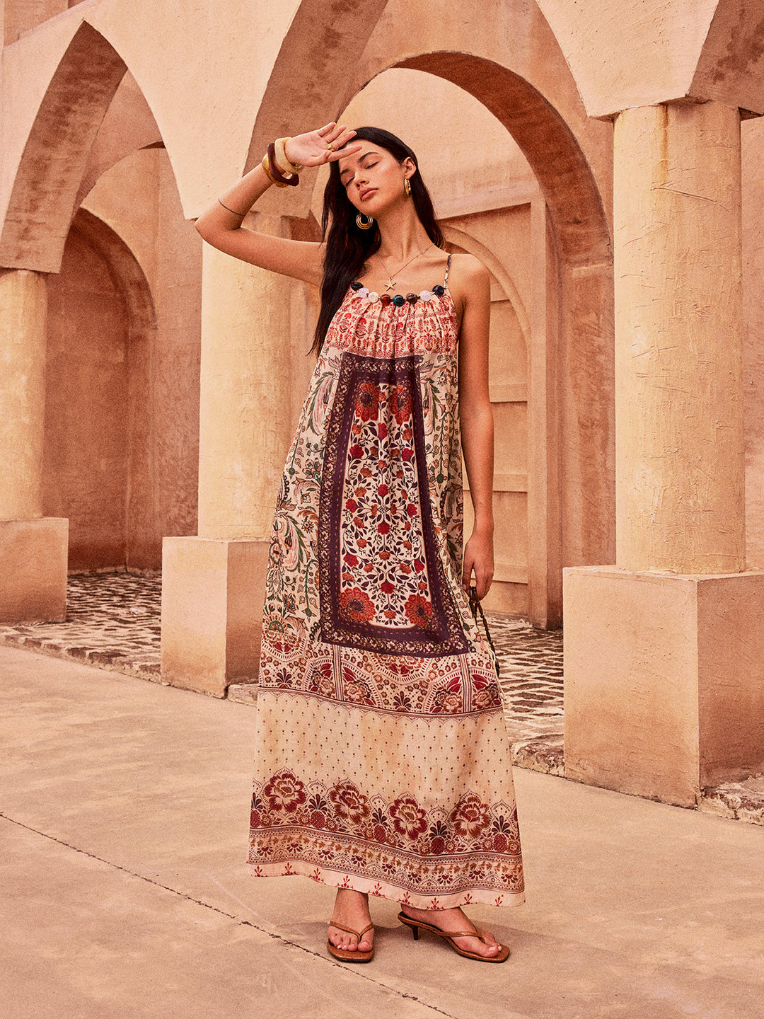 Paisley Printed Beaded Maxi Dress
