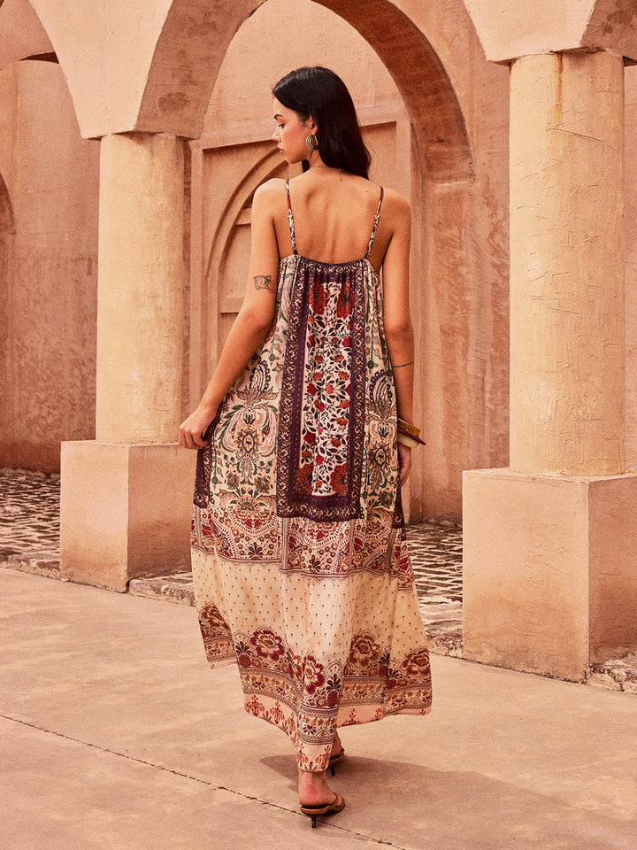 Paisley Printed Beaded Maxi Dress