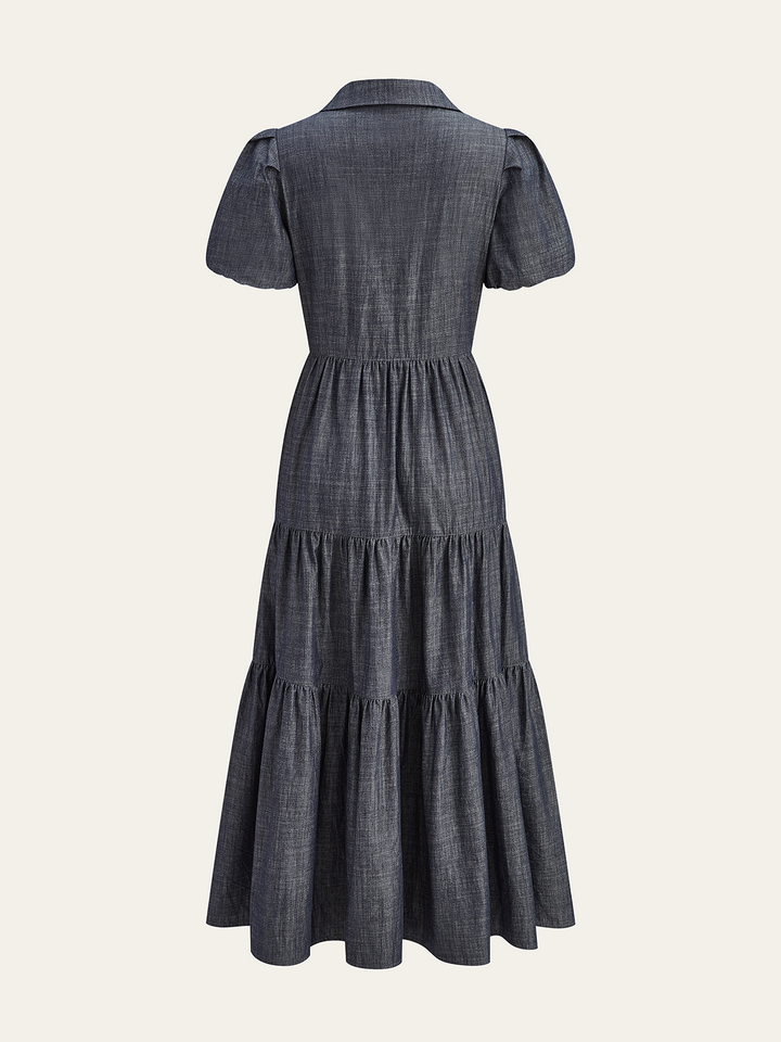 Puff Sleeve Tiered Button-Front maxi Dress