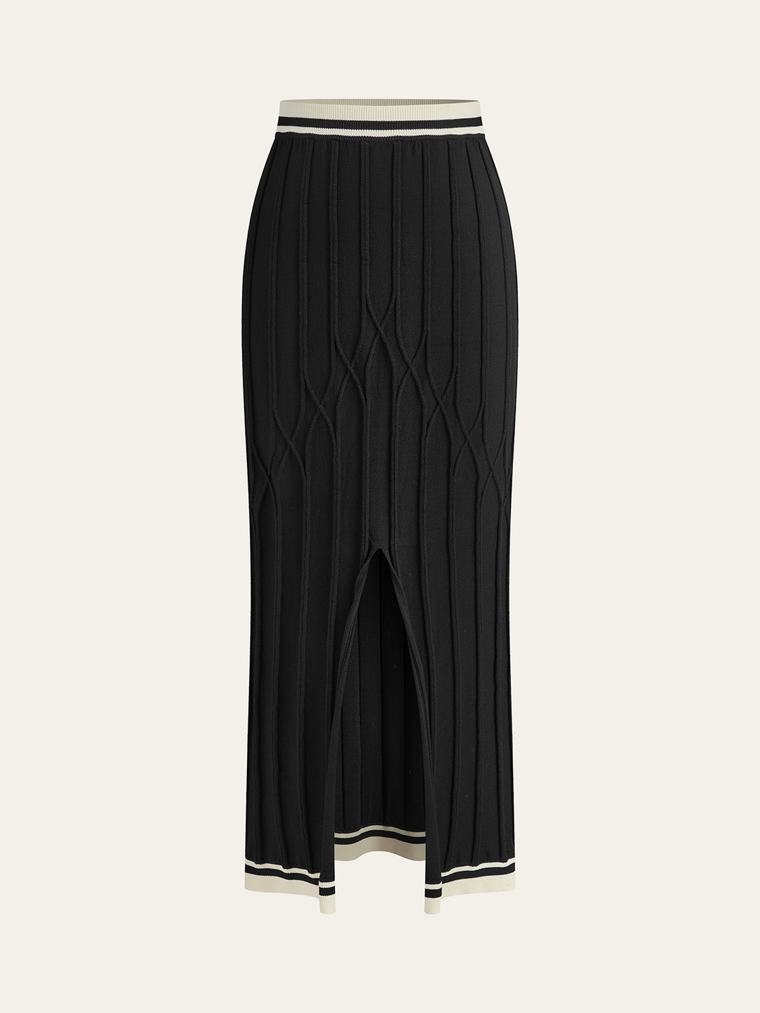 Slit-Front Textured Knit Midi Skirt