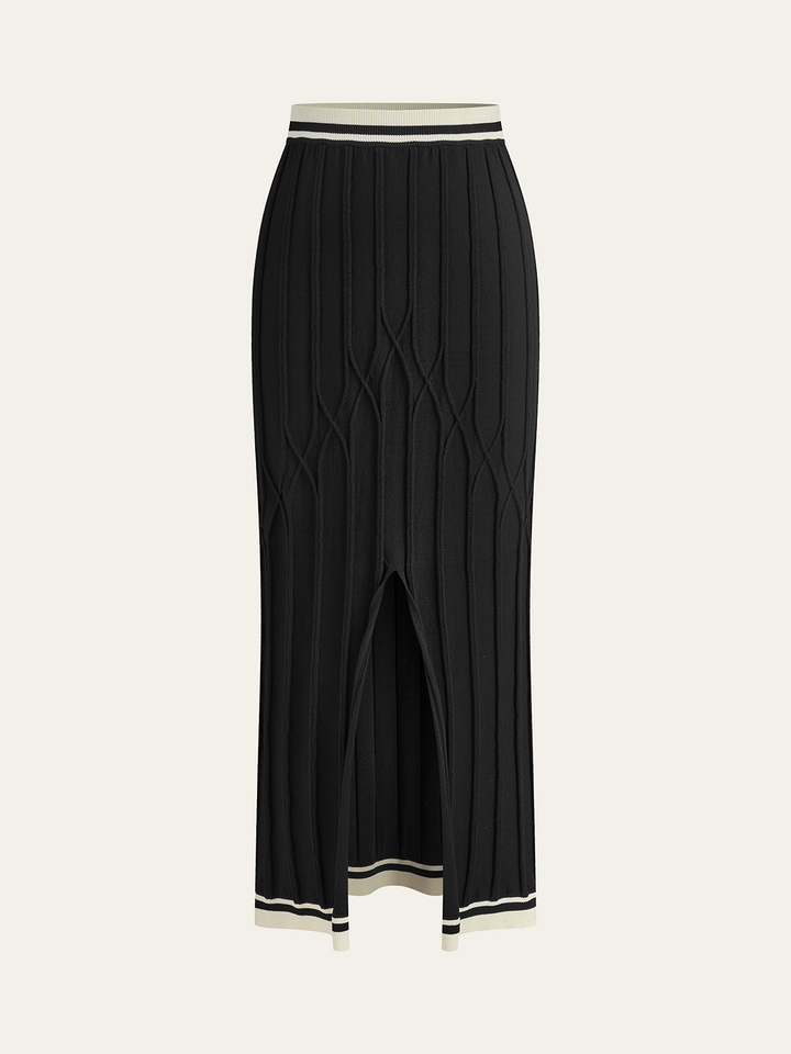 Slit-Front Textured Knit Midi Skirt