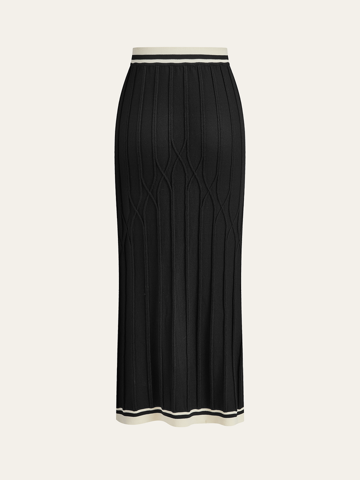 Slit-Front Textured Knit Midi Skirt