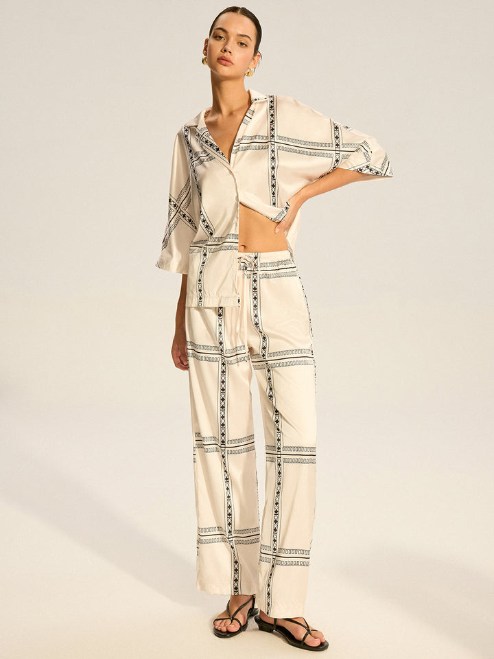 Geometric Printed Satin Pants Set
