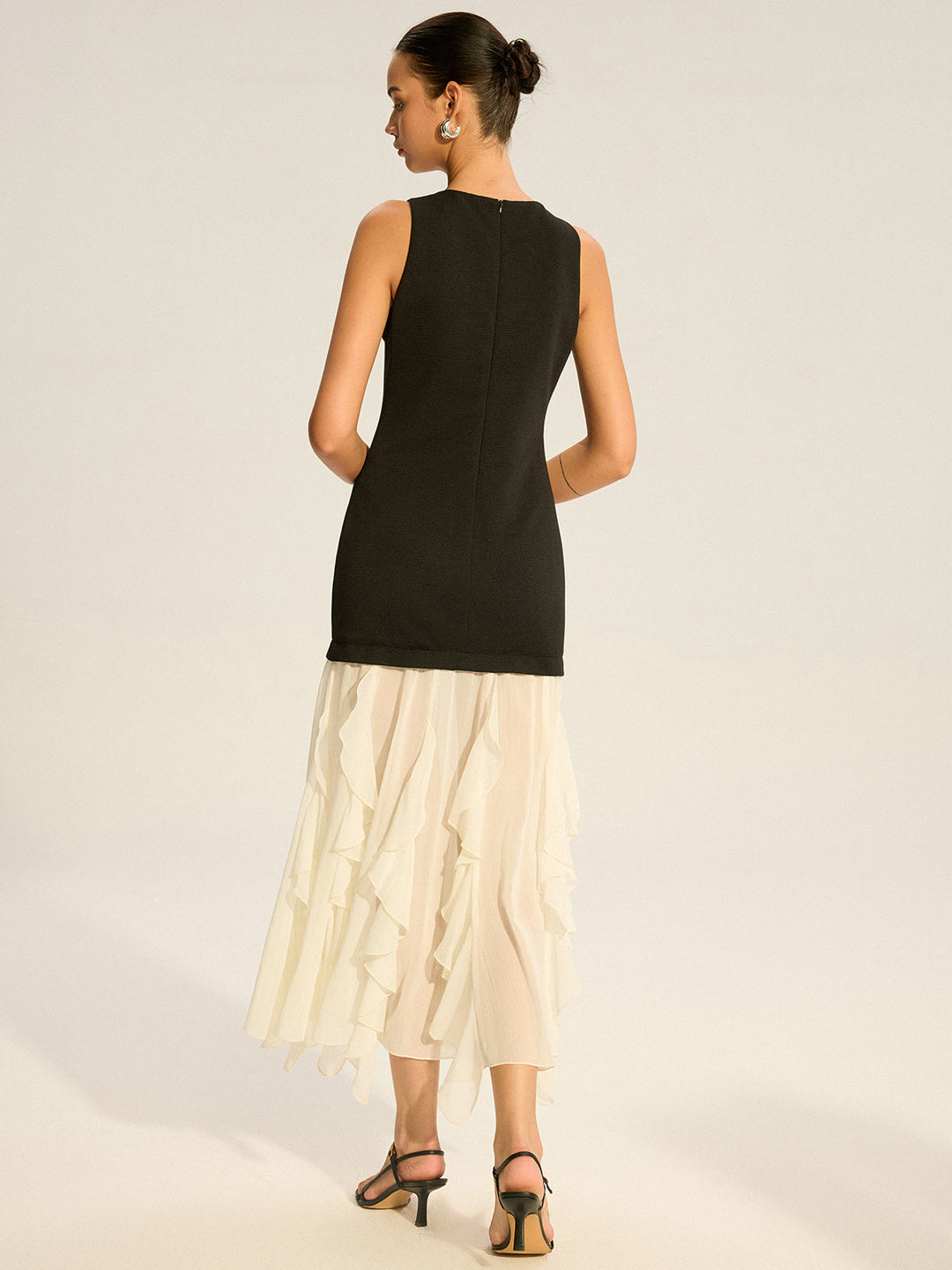 2 in 1 Semi-Sheer Ruffled Hem Maxi Dress