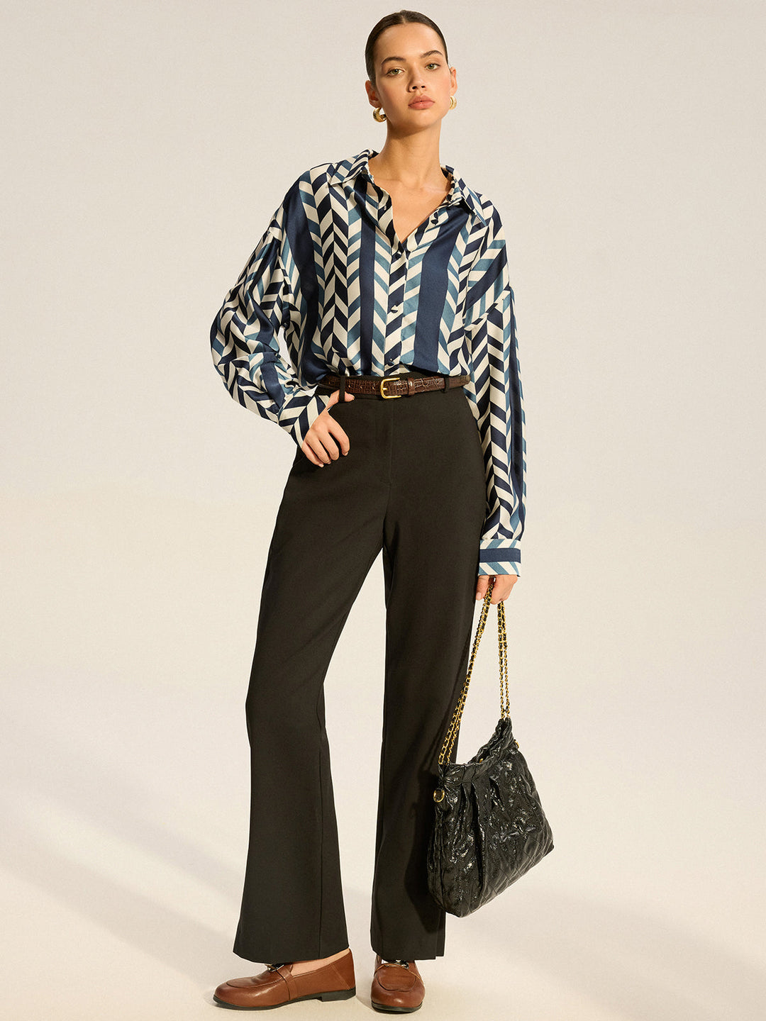 Print Oversized Satin Shirt