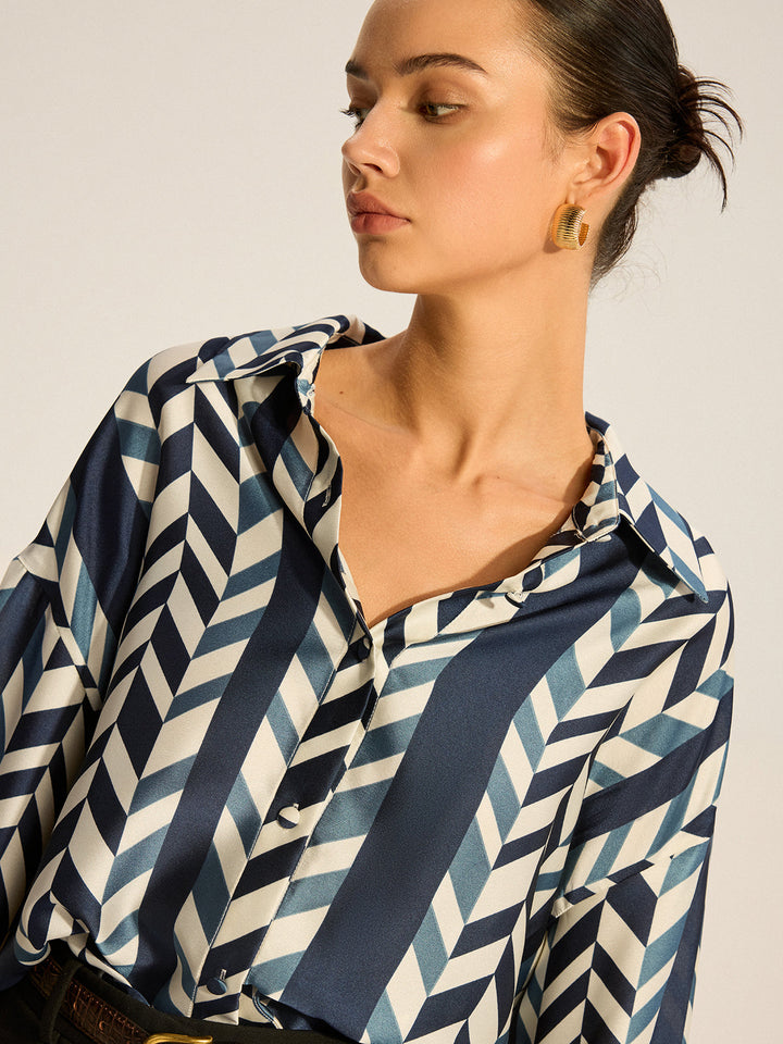 Print Oversized Satin Shirt