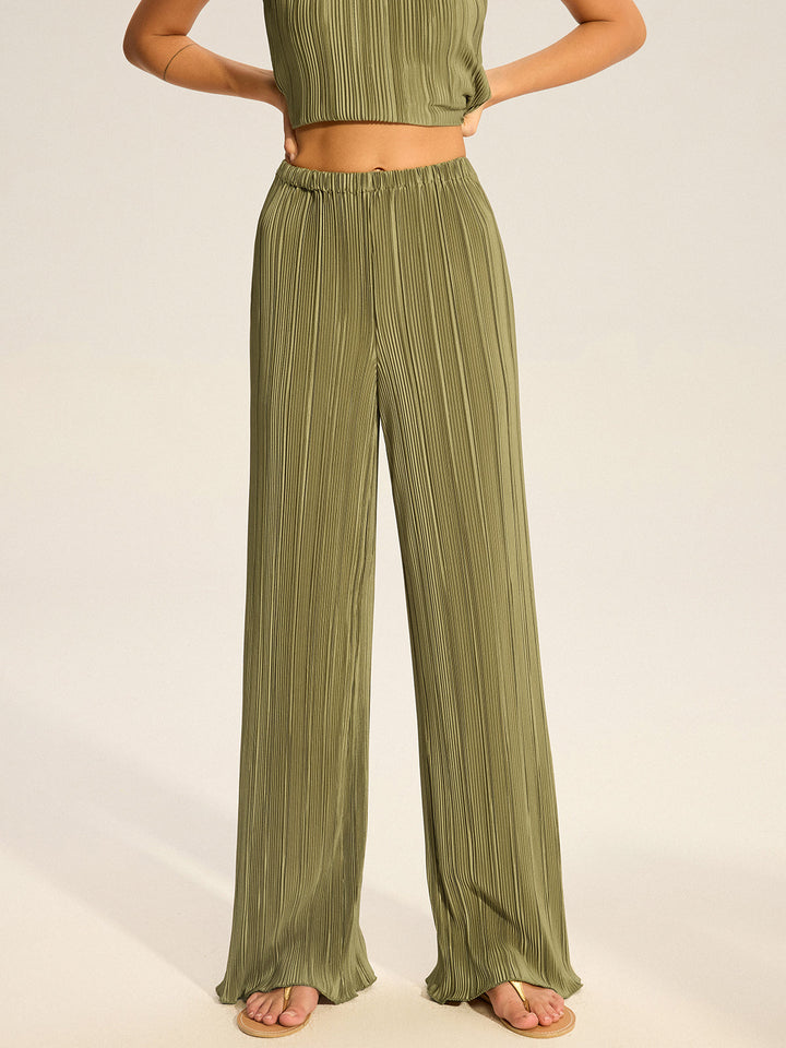 Pleated Top and Wide-Leg Pants Set