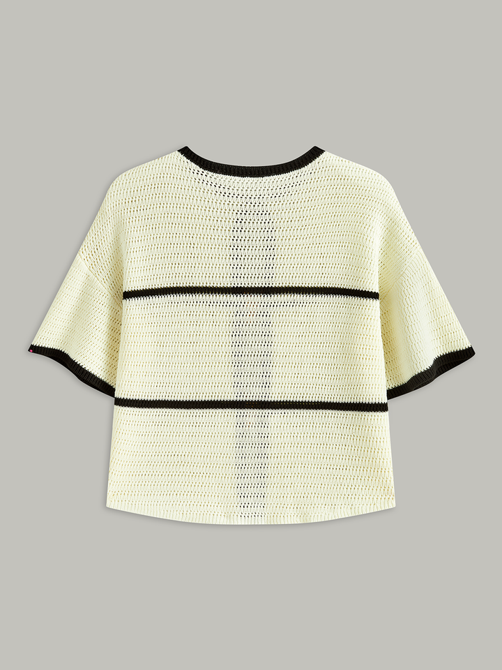 Contrast Trim Starfish Button Knitted Top
