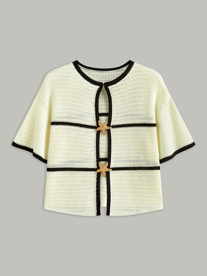 Contrast Trim Starfish Button Knitted Top