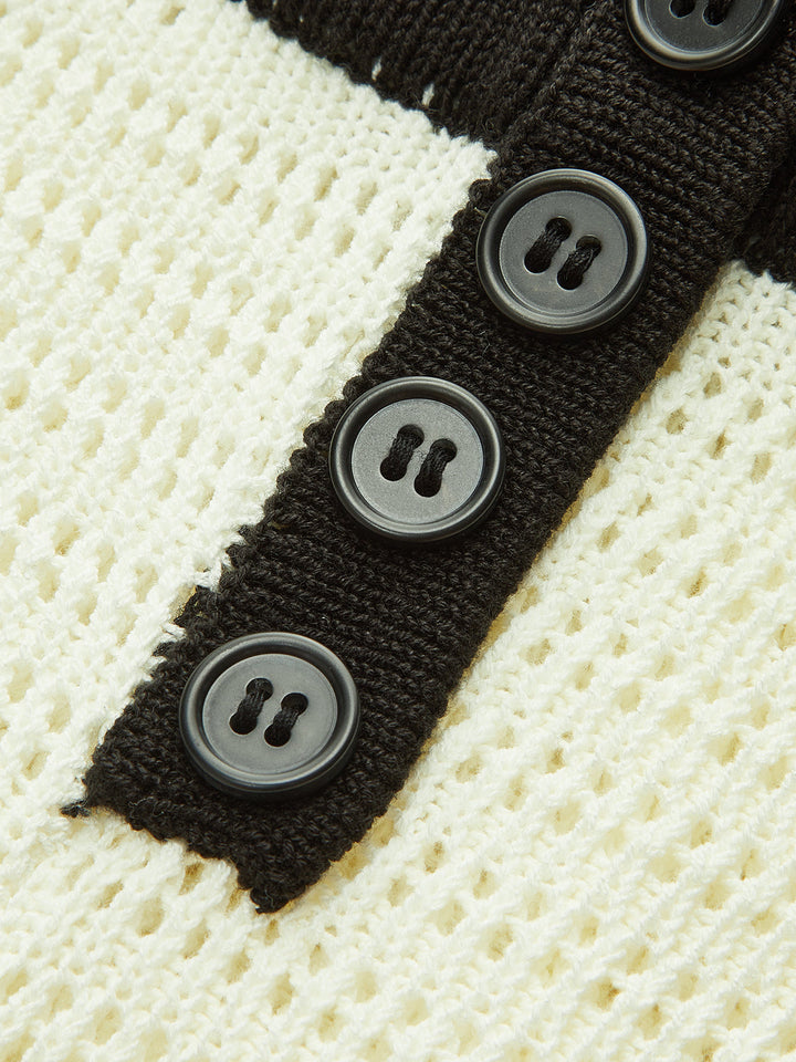 Contrast Trim Button-Front Knitted Shorts