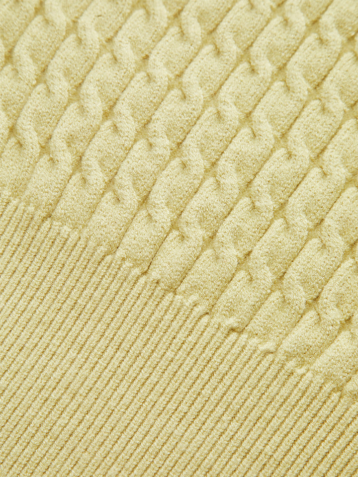 Metal Button Cable Knit Waist-Cinching Vest