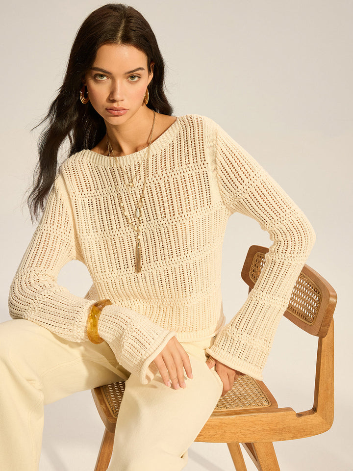 Mesh-Knit Long-Sleeve Sweater