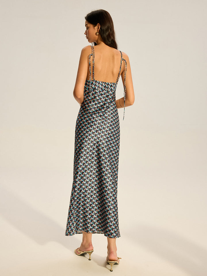 Vintage Print Spaghetti Strap Maxi Dress