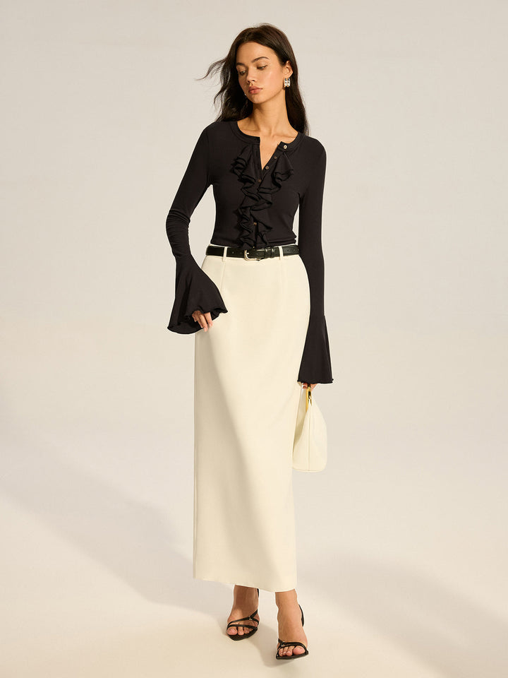 Flared Sleeve Ruffled Button T-Shirt