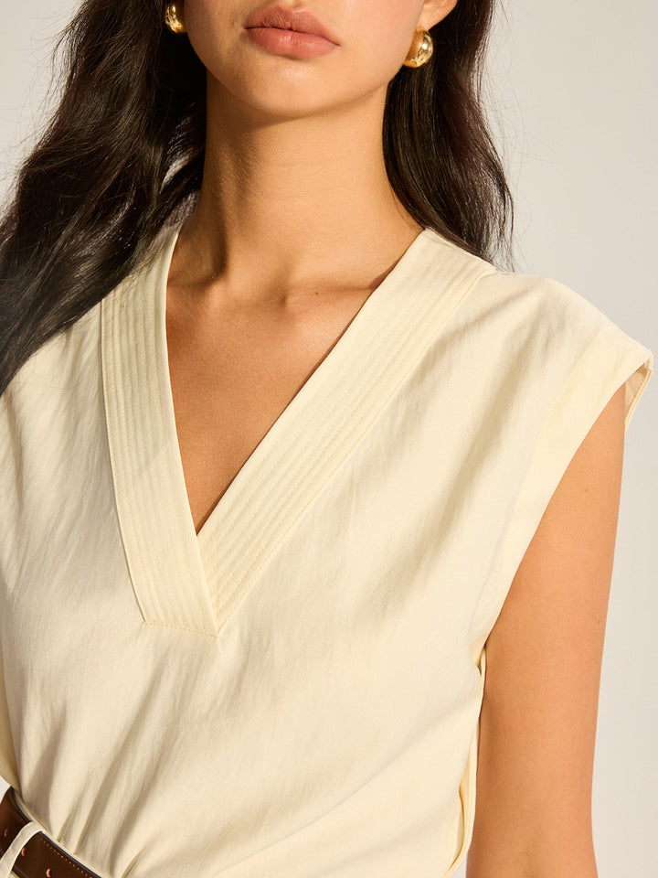 Sleeveless V-Neck Top with Piped Trim