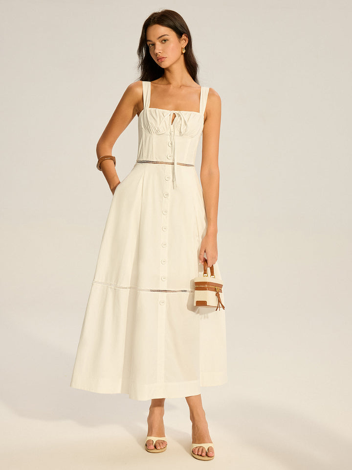 Lace-Panelled Back-Tie Cotton Maxi Dress