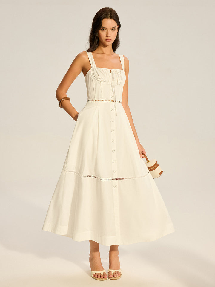 Lace-Panelled Back-Tie Cotton Maxi Dress