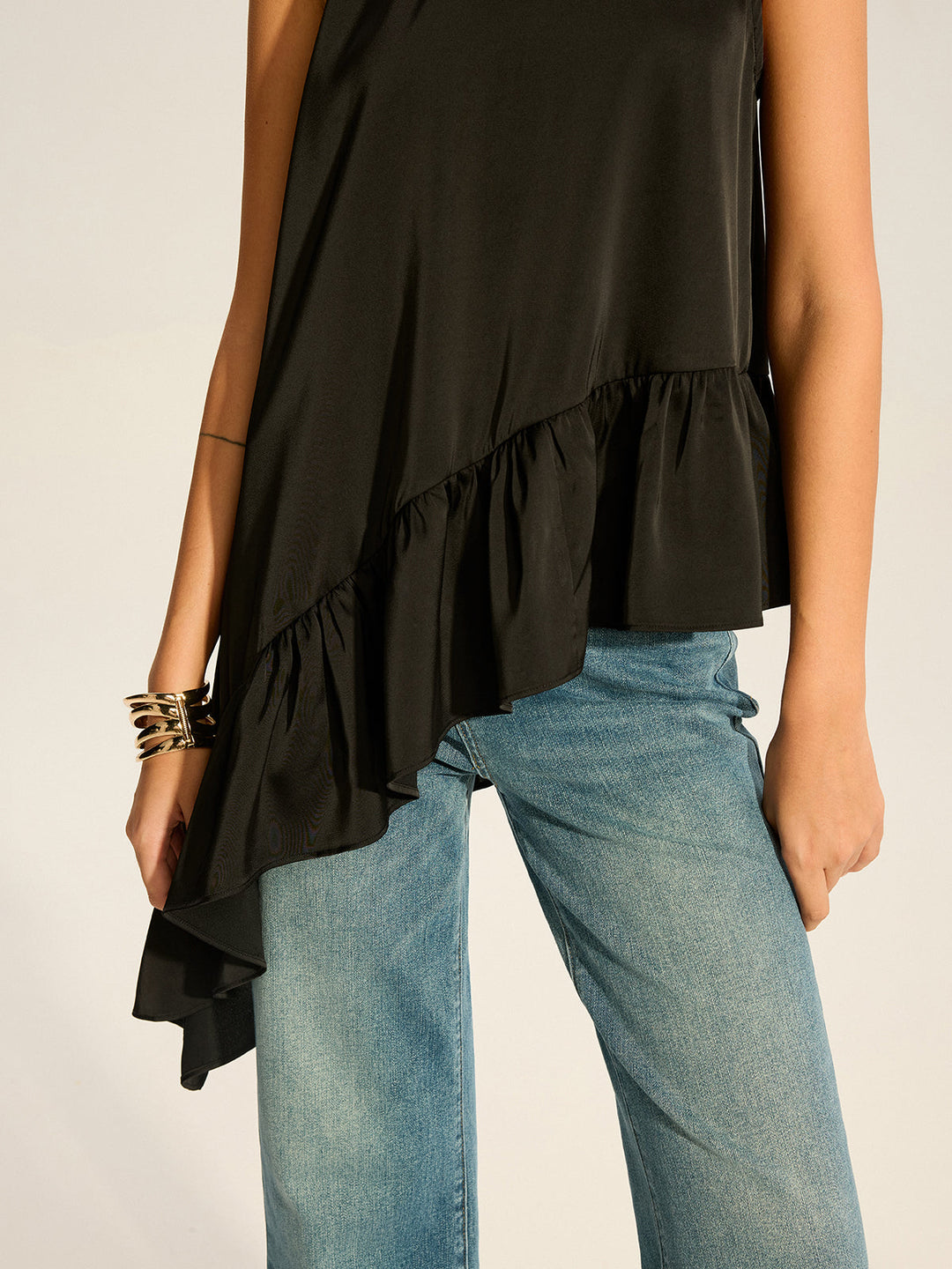 Asymmetric Ruffle Hem Halter Top